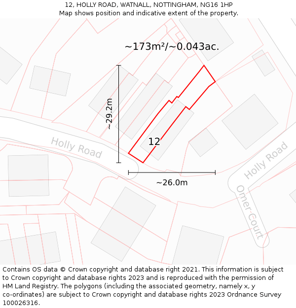 12, HOLLY ROAD, WATNALL, NOTTINGHAM, NG16 1HP: Plot and title map