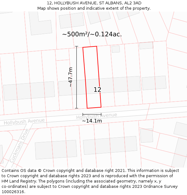 12, HOLLYBUSH AVENUE, ST ALBANS, AL2 3AD: Plot and title map