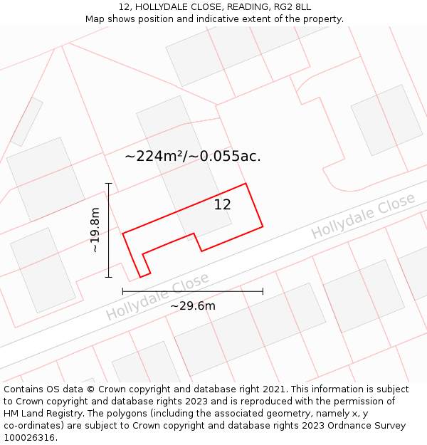 12, HOLLYDALE CLOSE, READING, RG2 8LL: Plot and title map