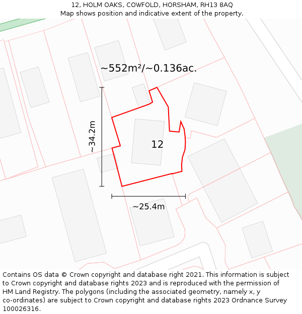 12, HOLM OAKS, COWFOLD, HORSHAM, RH13 8AQ: Plot and title map