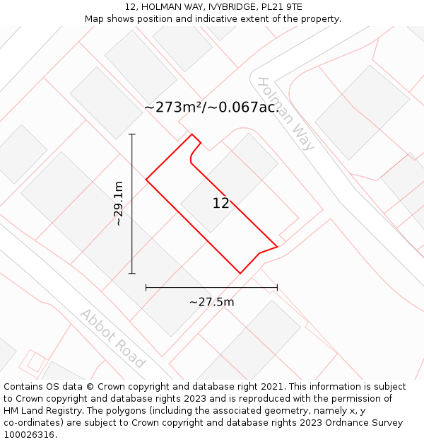 12, HOLMAN WAY, IVYBRIDGE, PL21 9TE: Plot and title map