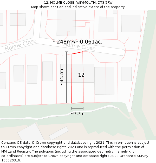 12, HOLME CLOSE, WEYMOUTH, DT3 5RW: Plot and title map