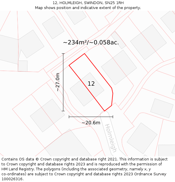 12, HOLMLEIGH, SWINDON, SN25 1RH: Plot and title map