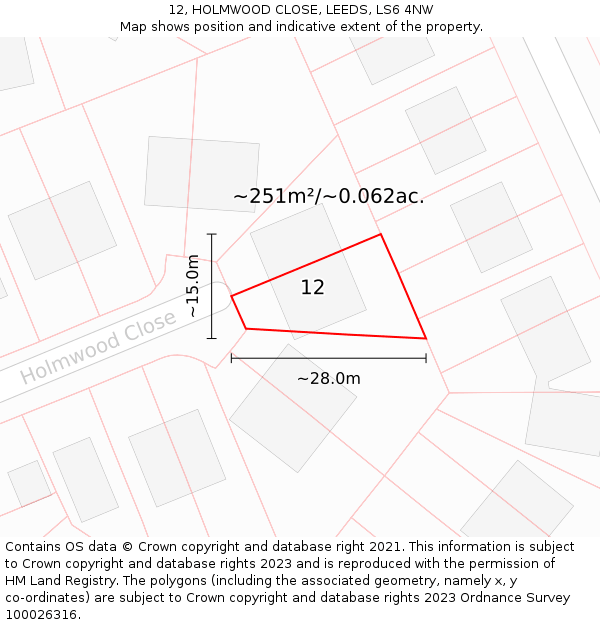 12, HOLMWOOD CLOSE, LEEDS, LS6 4NW: Plot and title map