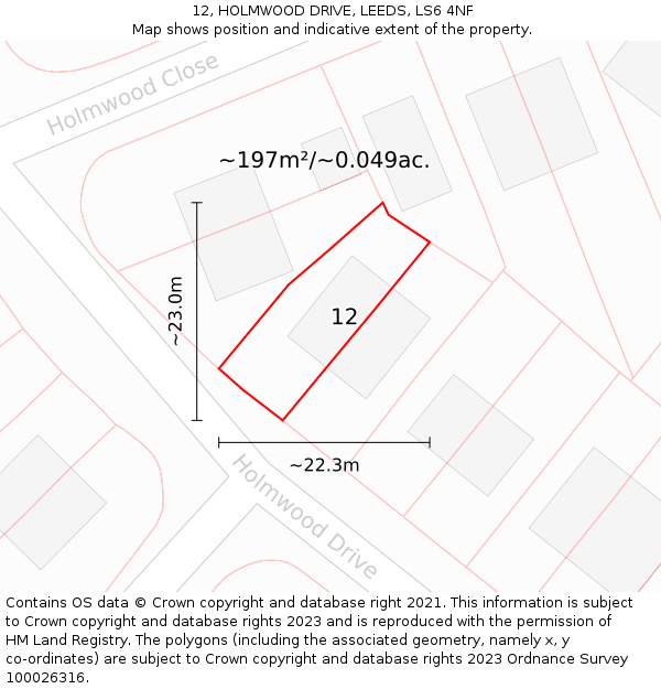 12, HOLMWOOD DRIVE, LEEDS, LS6 4NF: Plot and title map