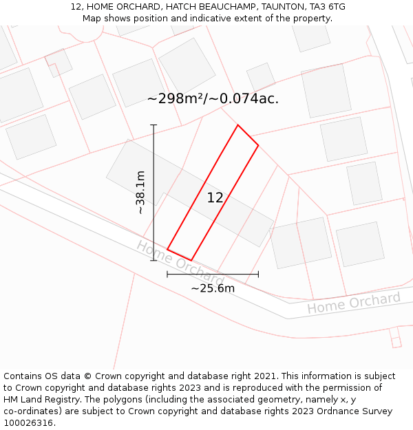 12, HOME ORCHARD, HATCH BEAUCHAMP, TAUNTON, TA3 6TG: Plot and title map