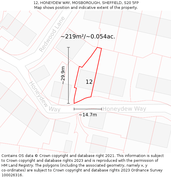 12, HONEYDEW WAY, MOSBOROUGH, SHEFFIELD, S20 5FP: Plot and title map