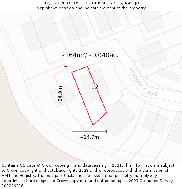 12, HOOPER CLOSE, BURNHAM-ON-SEA, TA8 1JQ: Plot and title map