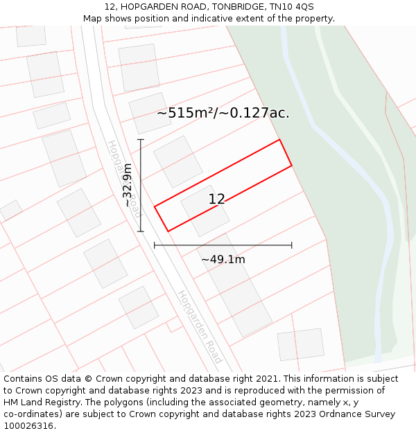 12, HOPGARDEN ROAD, TONBRIDGE, TN10 4QS: Plot and title map