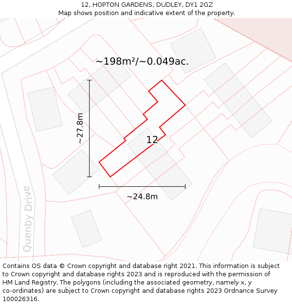 12, HOPTON GARDENS, DUDLEY, DY1 2GZ: Plot and title map