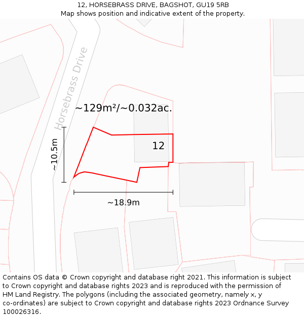 12, HORSEBRASS DRIVE, BAGSHOT, GU19 5RB: Plot and title map