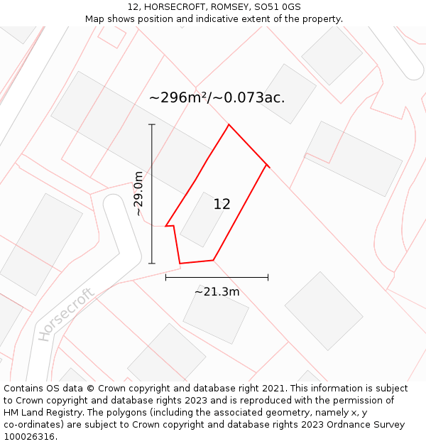 12, HORSECROFT, ROMSEY, SO51 0GS: Plot and title map