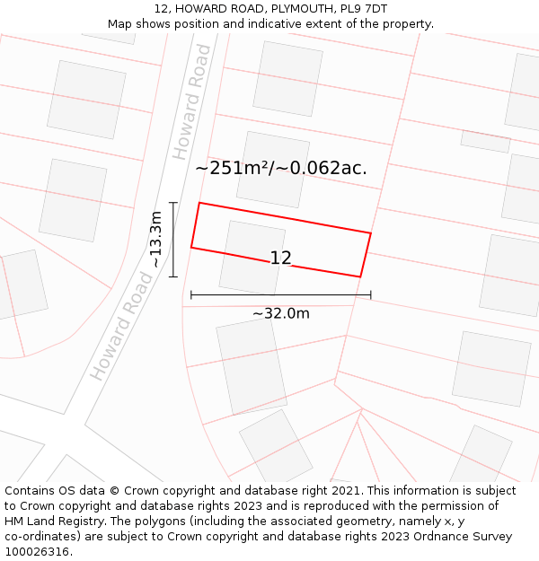 12, HOWARD ROAD, PLYMOUTH, PL9 7DT: Plot and title map