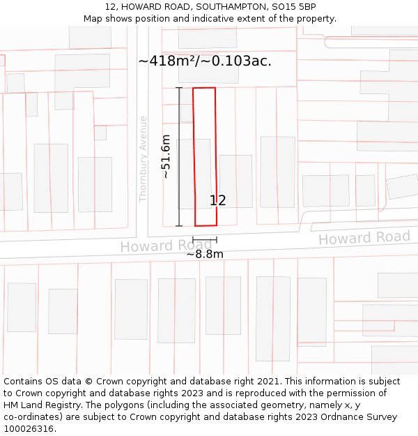 12, HOWARD ROAD, SOUTHAMPTON, SO15 5BP: Plot and title map