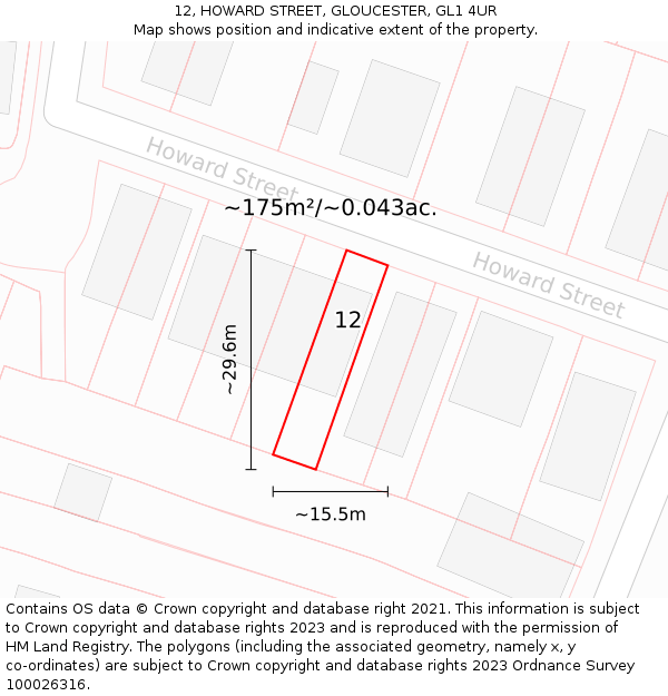 12, HOWARD STREET, GLOUCESTER, GL1 4UR: Plot and title map