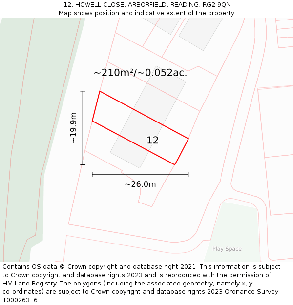 12, HOWELL CLOSE, ARBORFIELD, READING, RG2 9QN: Plot and title map