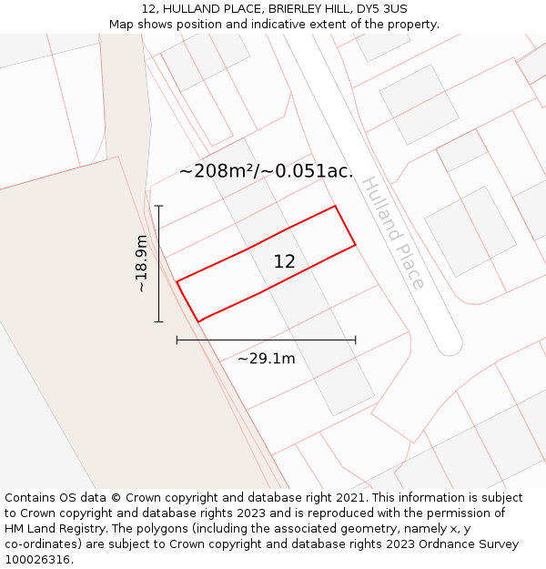 12, HULLAND PLACE, BRIERLEY HILL, DY5 3US: Plot and title map