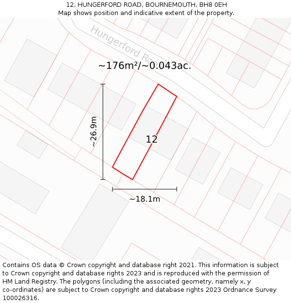 12, HUNGERFORD ROAD, BOURNEMOUTH, BH8 0EH: Plot and title map