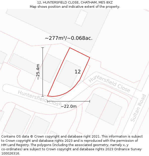 12, HUNTERSFIELD CLOSE, CHATHAM, ME5 8XZ: Plot and title map