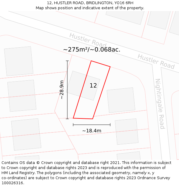 12, HUSTLER ROAD, BRIDLINGTON, YO16 6RH: Plot and title map