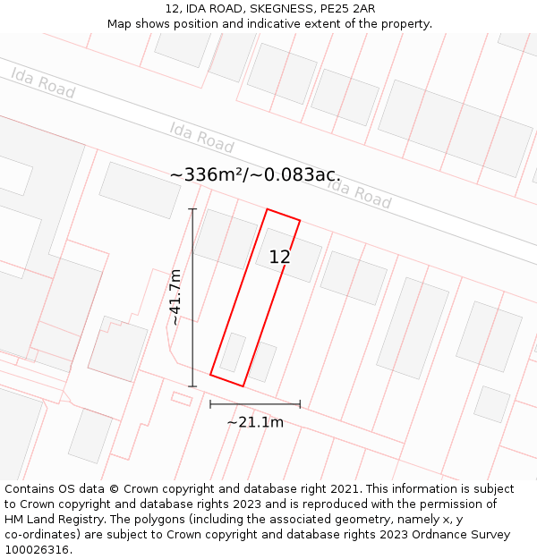 12, IDA ROAD, SKEGNESS, PE25 2AR: Plot and title map