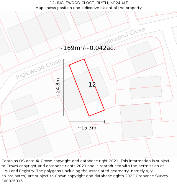 12, INGLEWOOD CLOSE, BLYTH, NE24 4LT: Plot and title map