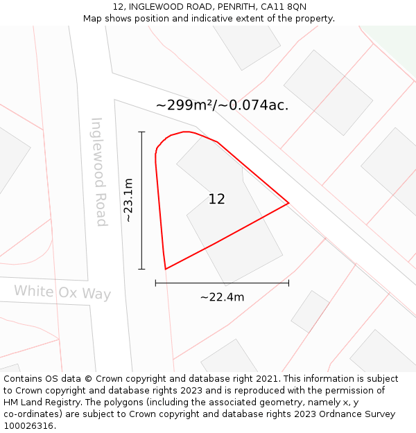 12, INGLEWOOD ROAD, PENRITH, CA11 8QN: Plot and title map