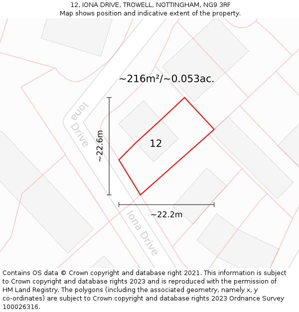 12, IONA DRIVE, TROWELL, NOTTINGHAM, NG9 3RF: Plot and title map