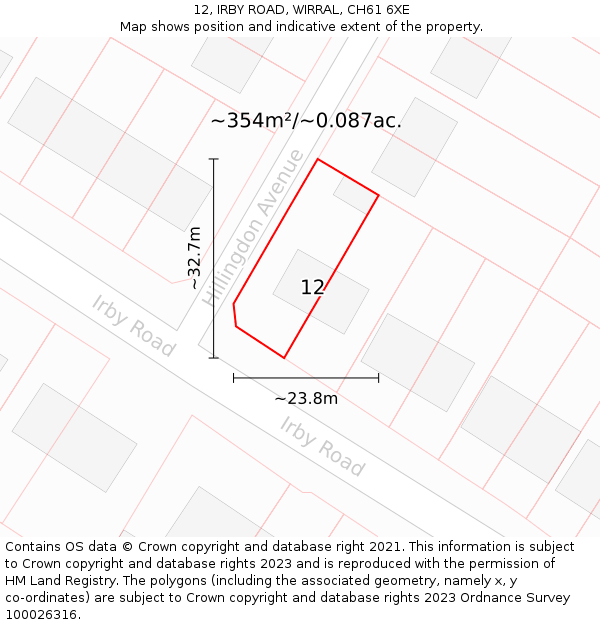 12, IRBY ROAD, WIRRAL, CH61 6XE: Plot and title map