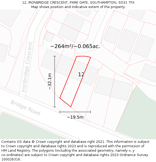 12, IRONBRIDGE CRESCENT, PARK GATE, SOUTHAMPTON, SO31 7FX: Plot and title map