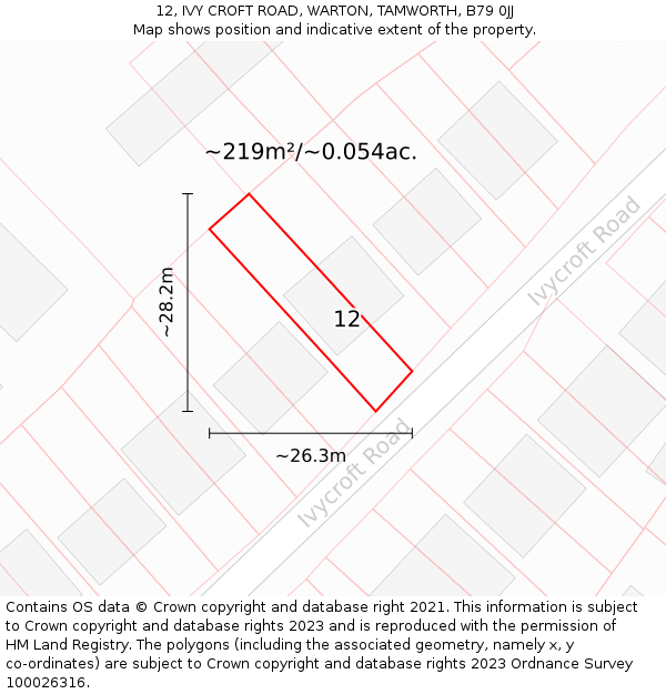 12, IVY CROFT ROAD, WARTON, TAMWORTH, B79 0JJ: Plot and title map