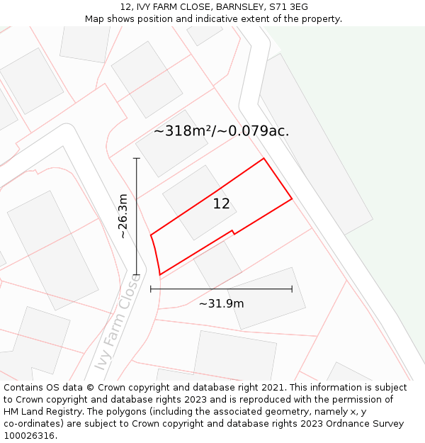 12, IVY FARM CLOSE, BARNSLEY, S71 3EG: Plot and title map