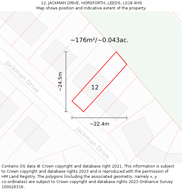 12, JACKMAN DRIVE, HORSFORTH, LEEDS, LS18 4HS: Plot and title map