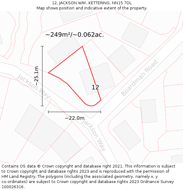 12, JACKSON WAY, KETTERING, NN15 7DL: Plot and title map