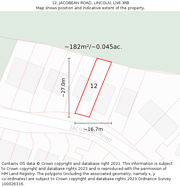 12, JACOBEAN ROAD, LINCOLN, LN6 3RB: Plot and title map