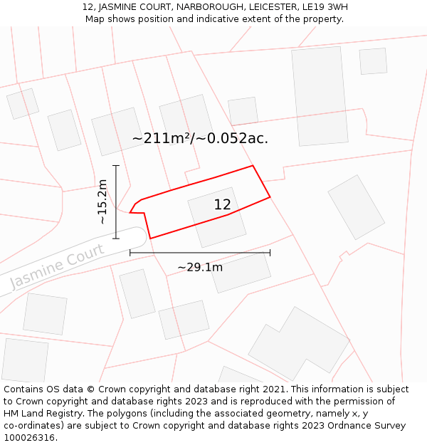 12, JASMINE COURT, NARBOROUGH, LEICESTER, LE19 3WH: Plot and title map