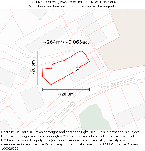 12, JENNER CLOSE, WANBOROUGH, SWINDON, SN4 0FA: Plot and title map