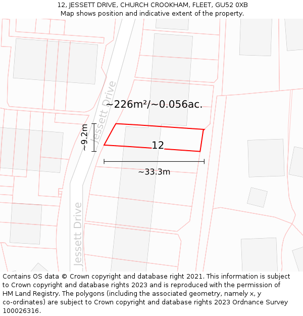 12, JESSETT DRIVE, CHURCH CROOKHAM, FLEET, GU52 0XB: Plot and title map