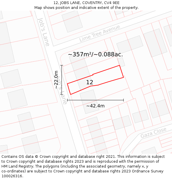 12, JOBS LANE, COVENTRY, CV4 9EE: Plot and title map