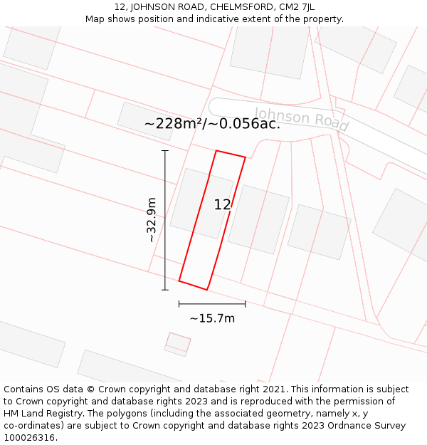 12, JOHNSON ROAD, CHELMSFORD, CM2 7JL: Plot and title map