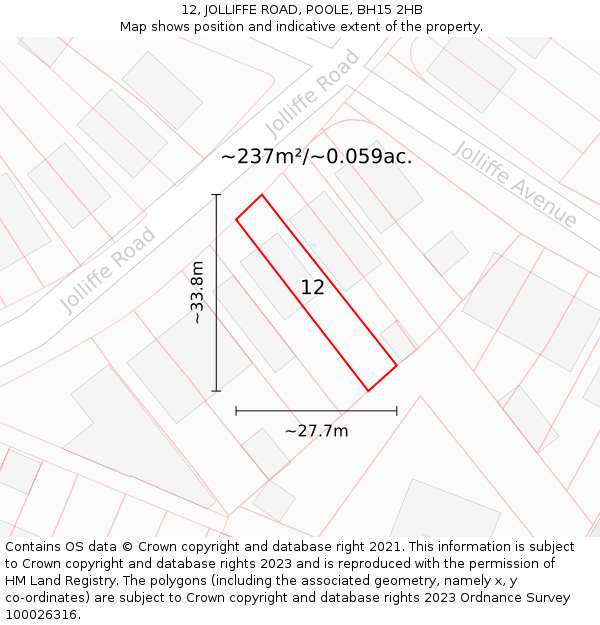 12, JOLLIFFE ROAD, POOLE, BH15 2HB: Plot and title map