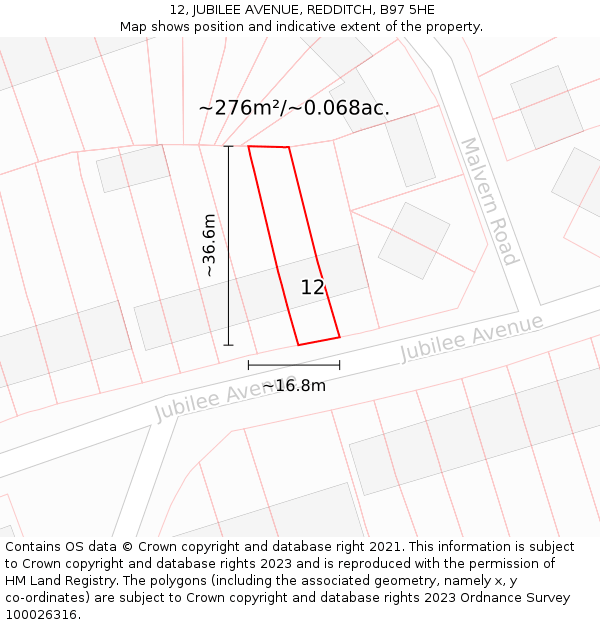 12, JUBILEE AVENUE, REDDITCH, B97 5HE: Plot and title map