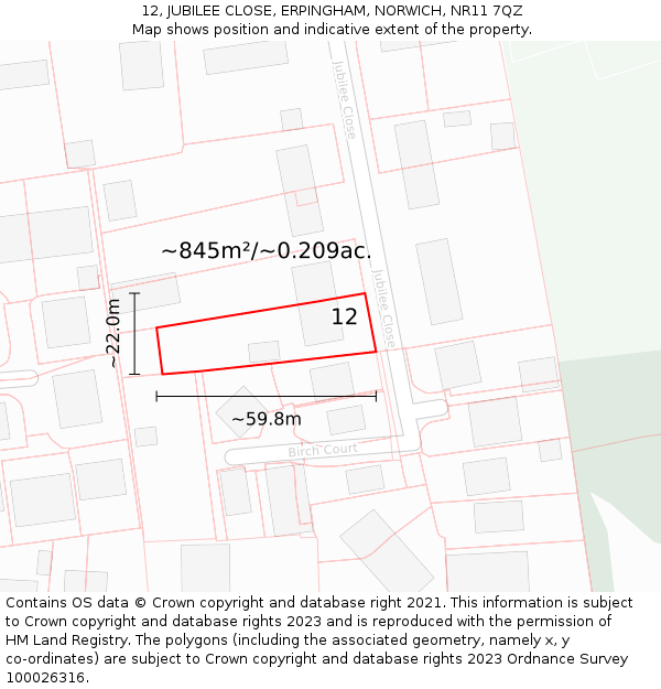 12, JUBILEE CLOSE, ERPINGHAM, NORWICH, NR11 7QZ: Plot and title map