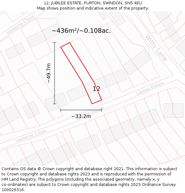 12, JUBILEE ESTATE, PURTON, SWINDON, SN5 4EU: Plot and title map