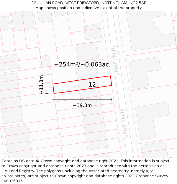 12, JULIAN ROAD, WEST BRIDGFORD, NOTTINGHAM, NG2 5AP: Plot and title map