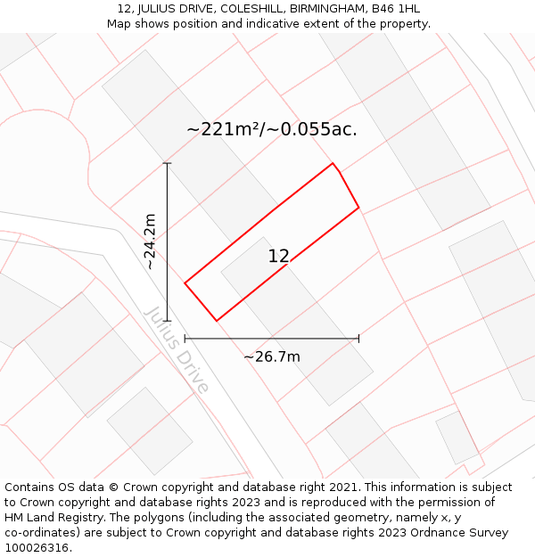 12, JULIUS DRIVE, COLESHILL, BIRMINGHAM, B46 1HL: Plot and title map