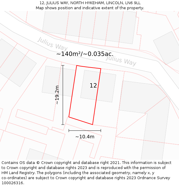 12, JULIUS WAY, NORTH HYKEHAM, LINCOLN, LN6 9LL: Plot and title map