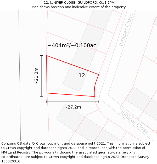 12, JUNIPER CLOSE, GUILDFORD, GU1 1PA: Plot and title map