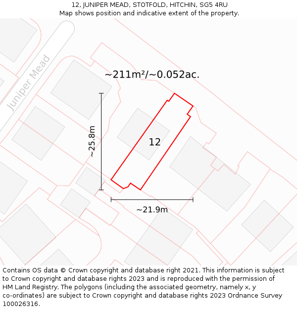 12, JUNIPER MEAD, STOTFOLD, HITCHIN, SG5 4RU: Plot and title map