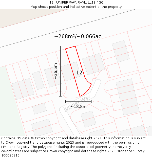 12, JUNIPER WAY, RHYL, LL18 4GG: Plot and title map